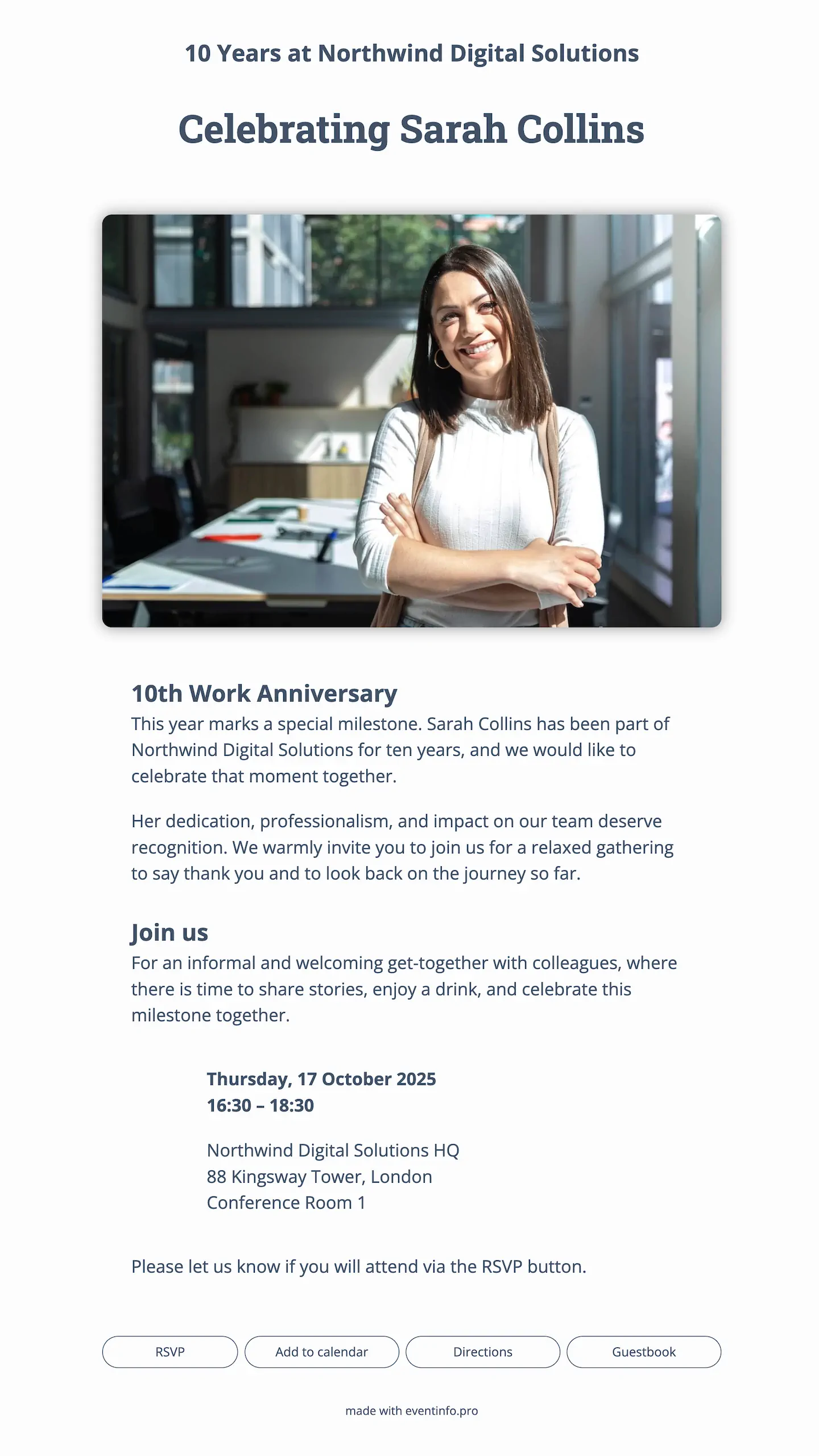 Online work anniversary invite