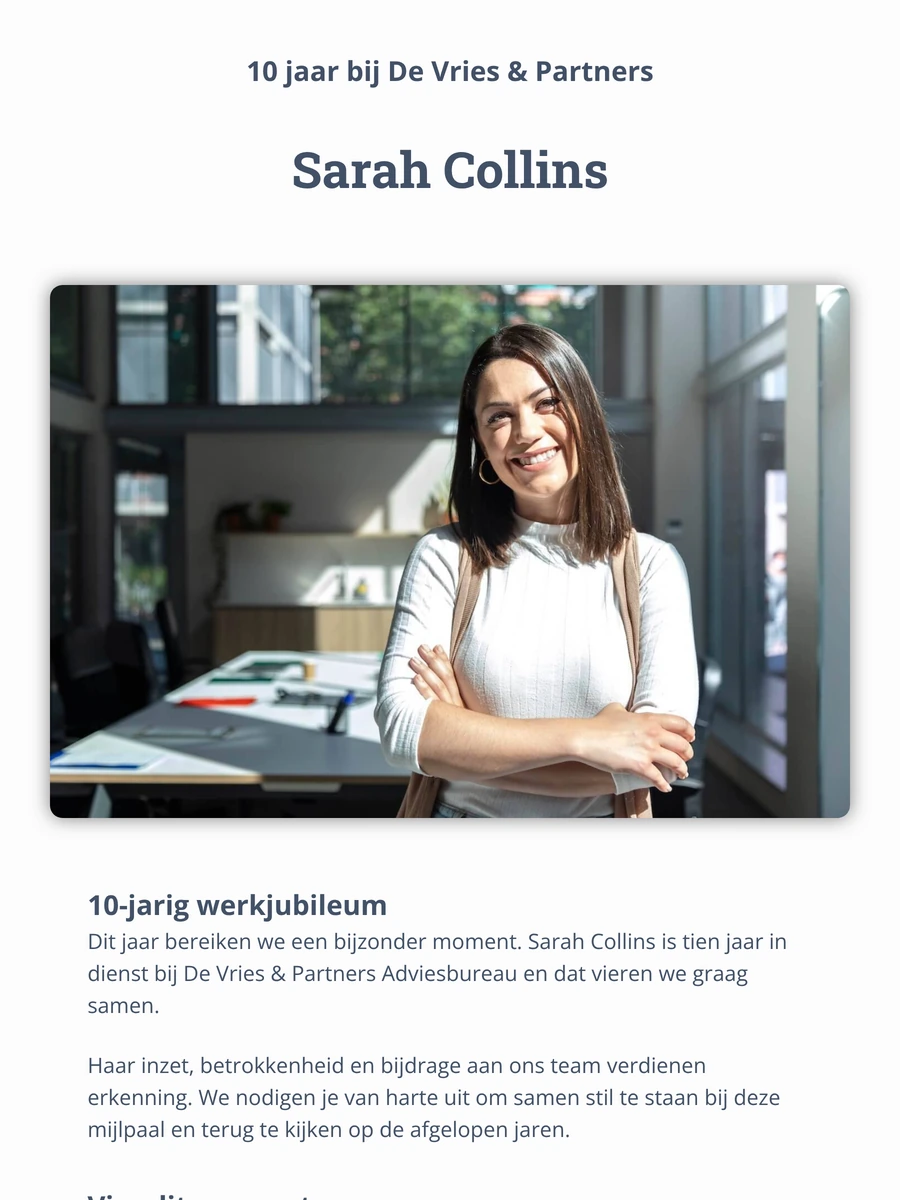Professionele online uitnodiging voor een werkjubileum