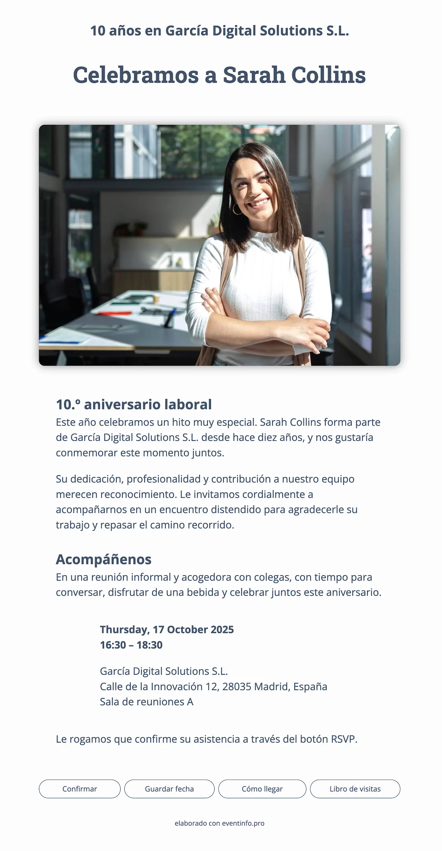 Invitación para aniversario laboral