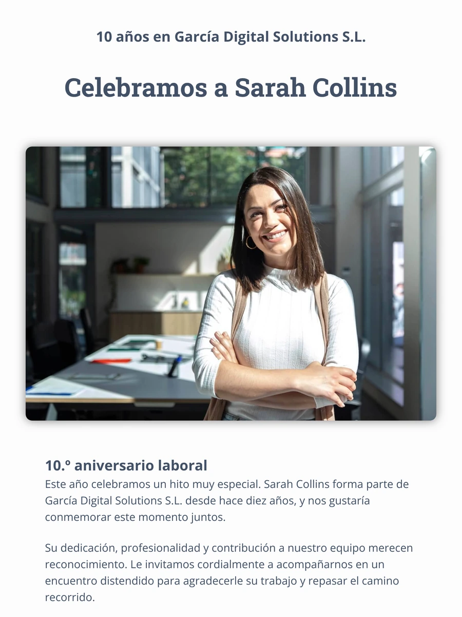 Invitación digital profesional para un aniversario laboral