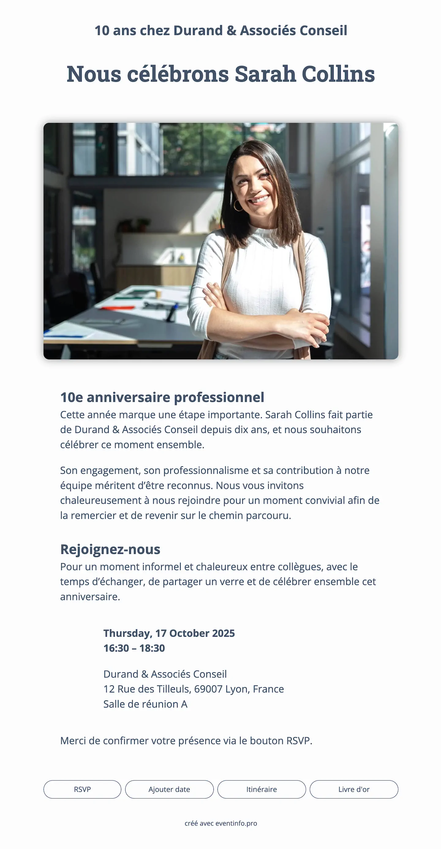 Invitation en ligne pour anniversaire professionnel