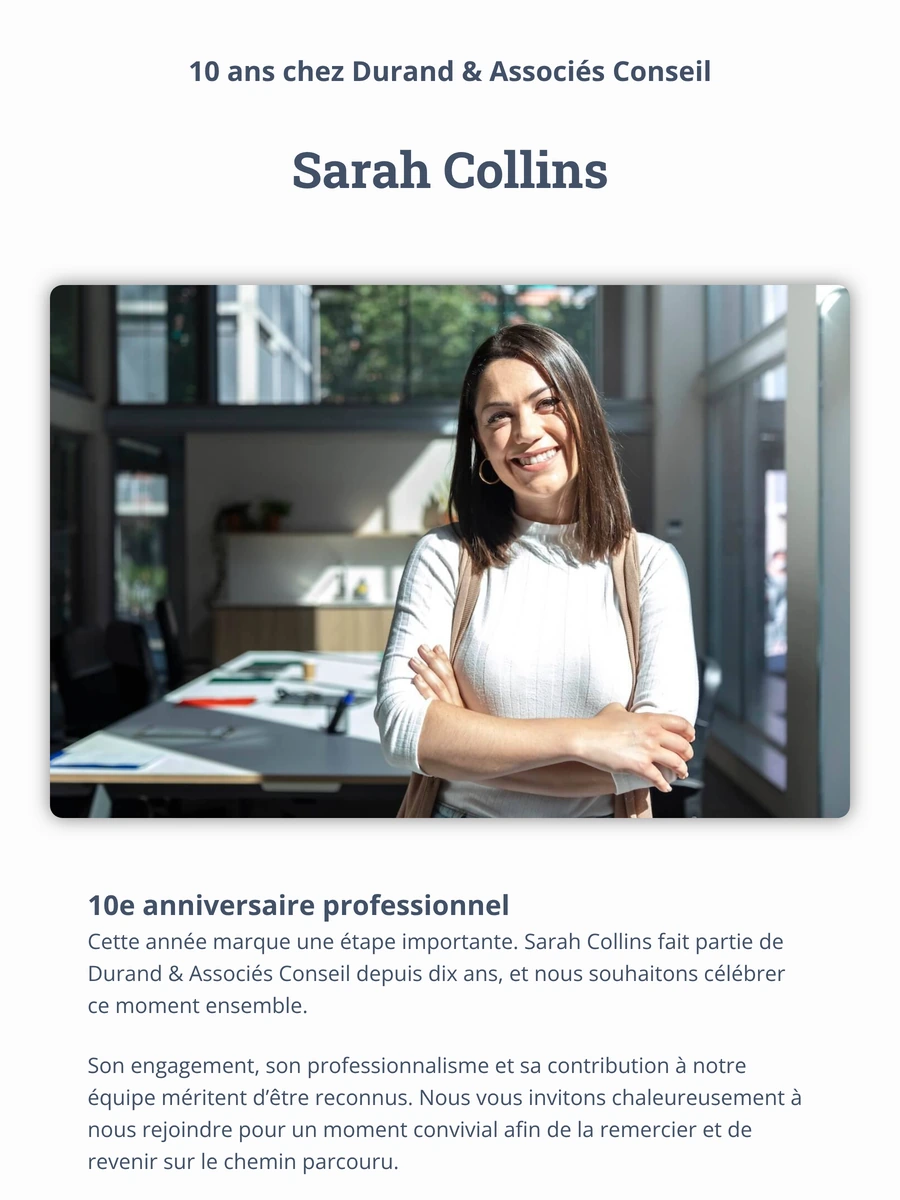 Invitation num&eacute;rique soign&eacute;e pour un anniversaire professionnel