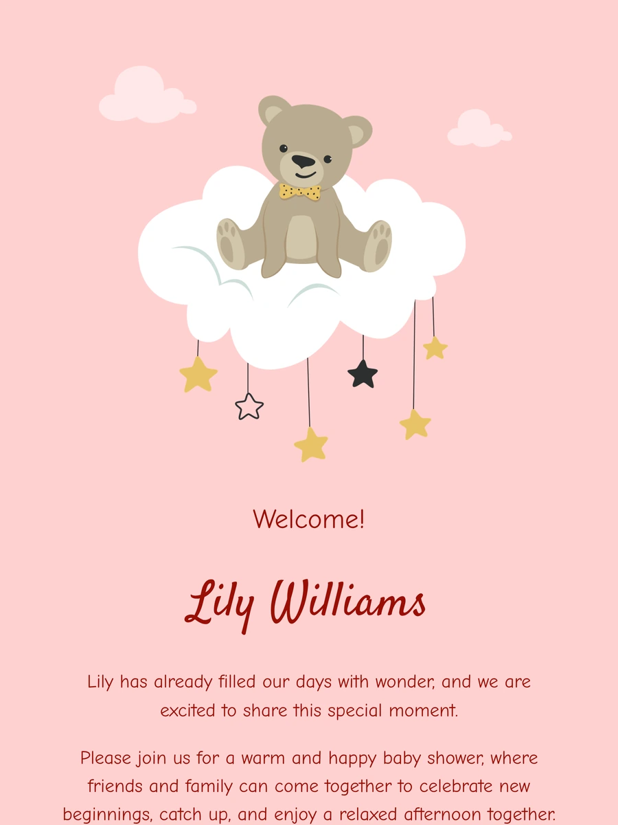 Playful online birth card with a teddy bear