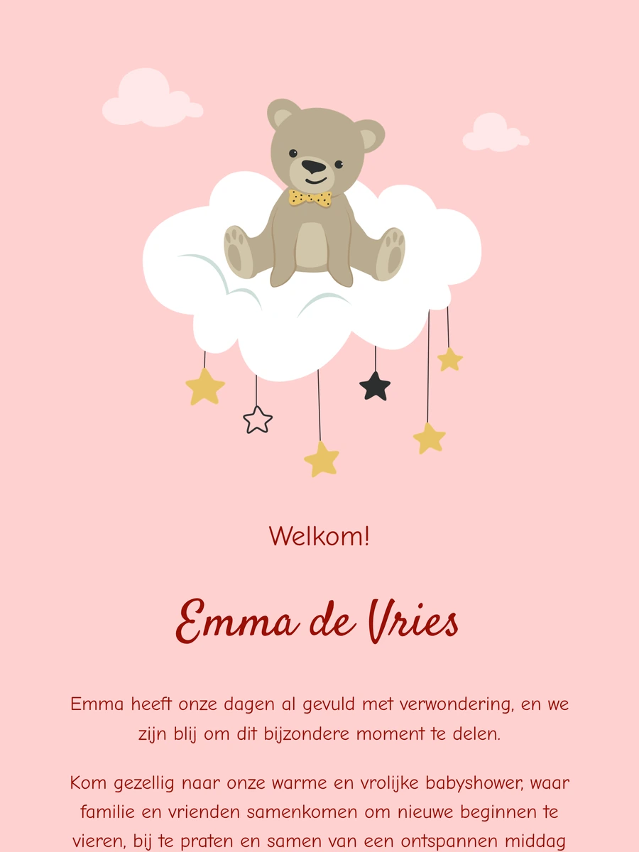 Knuffelig online geboortekaartje met een teddybeer