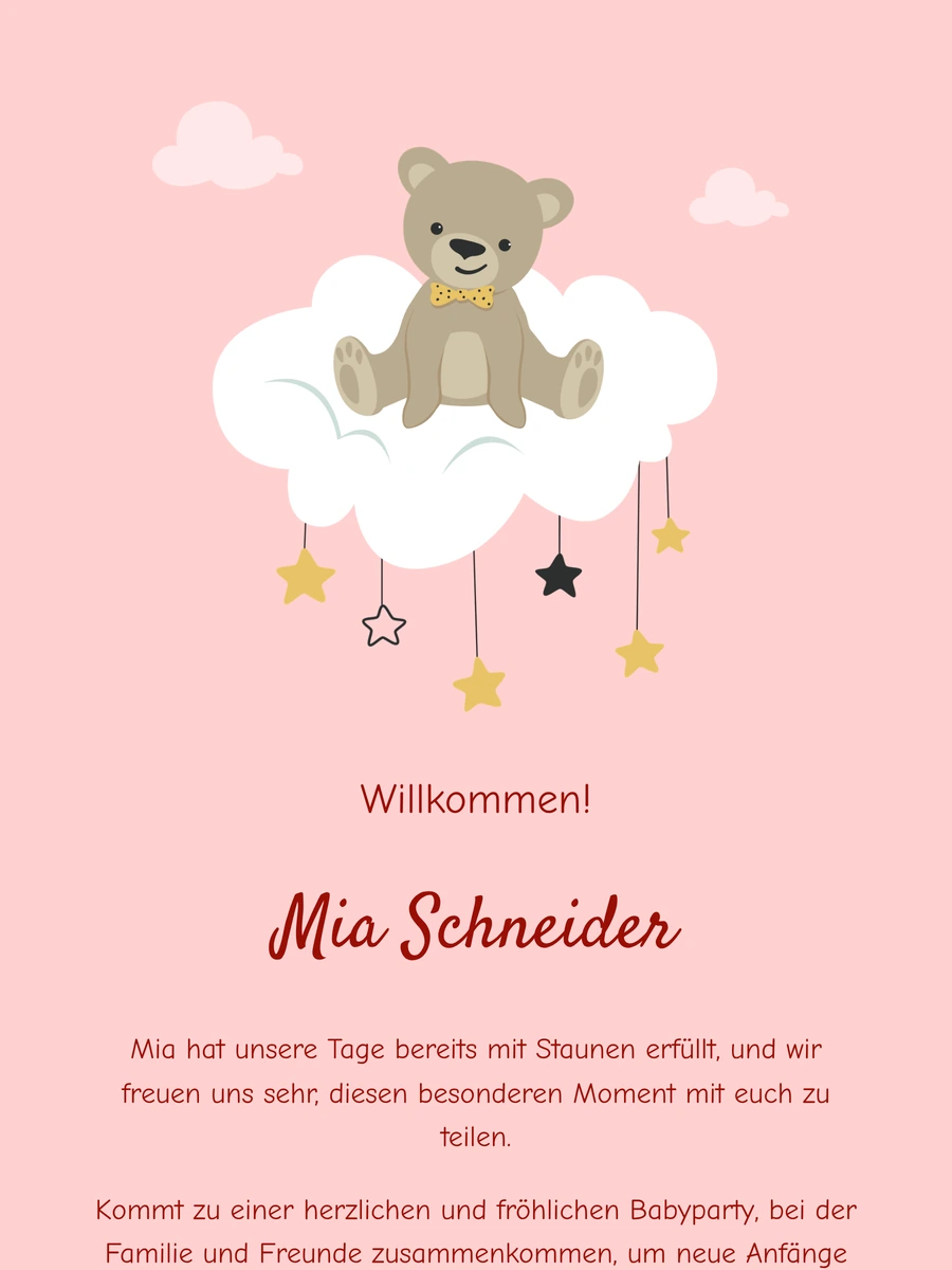 Verspielte digitale Geburtskarte mit Teddyb&auml;r