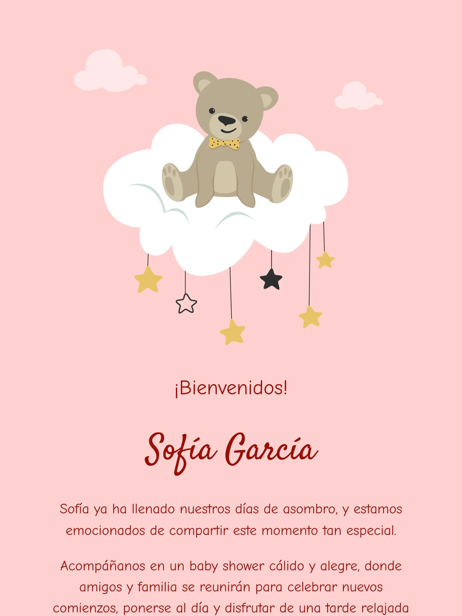 Tarjeta de nacimiento online con osito de peluche