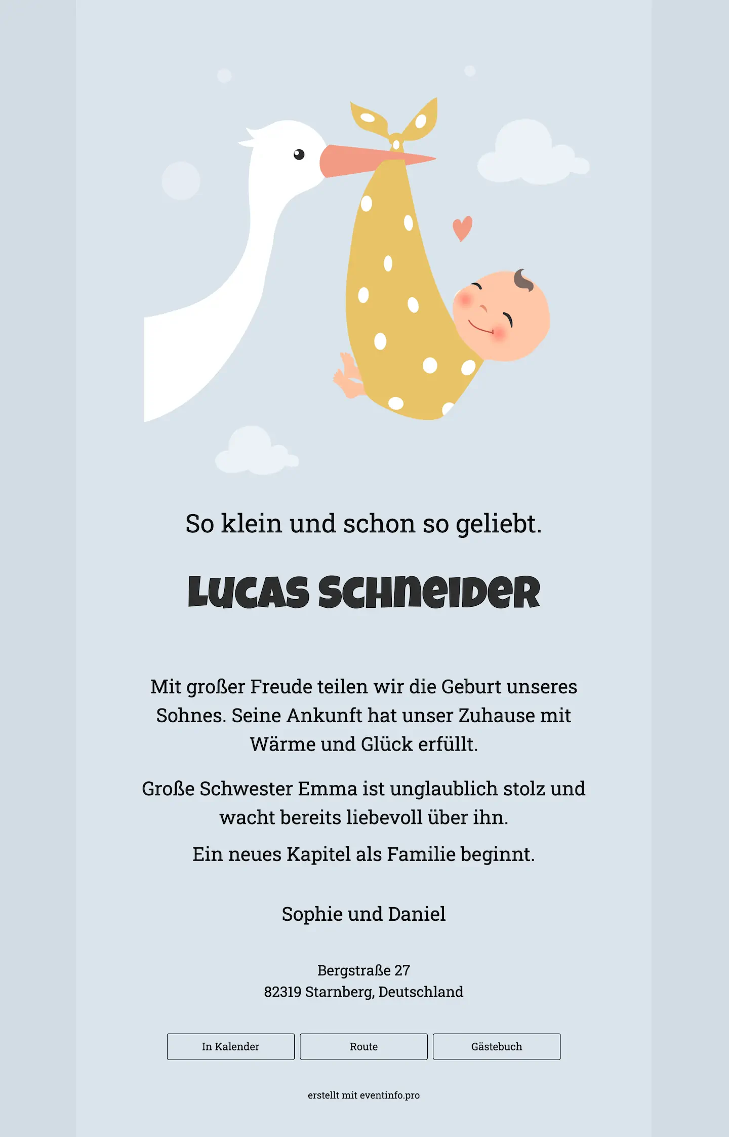 Online-Geburtskarte mit Storch