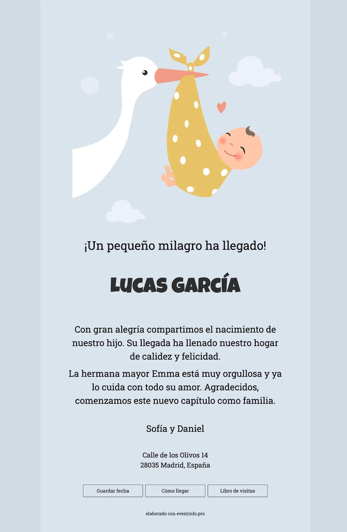 Tarjeta online con cigüeña