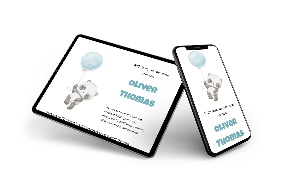 Birth card with blue balloon - Visual 2