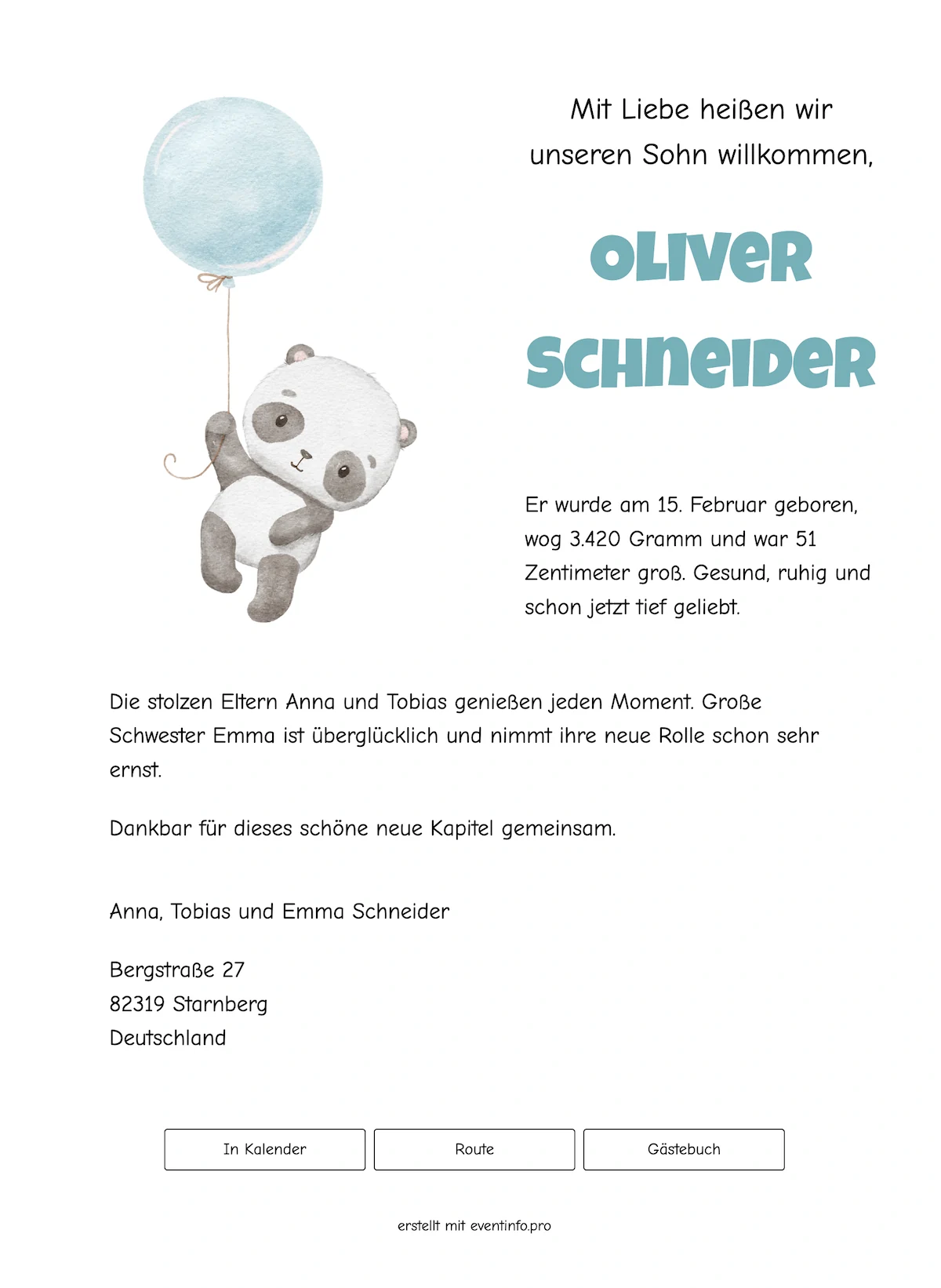 Einladung mit blauem Ballon