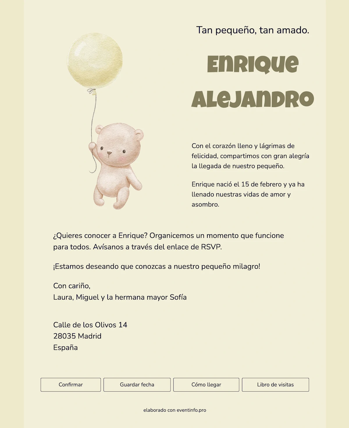 Tarjeta con un oso y un globo