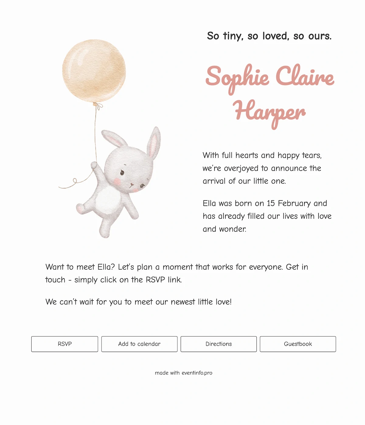 Gentle birth card with Rabbit