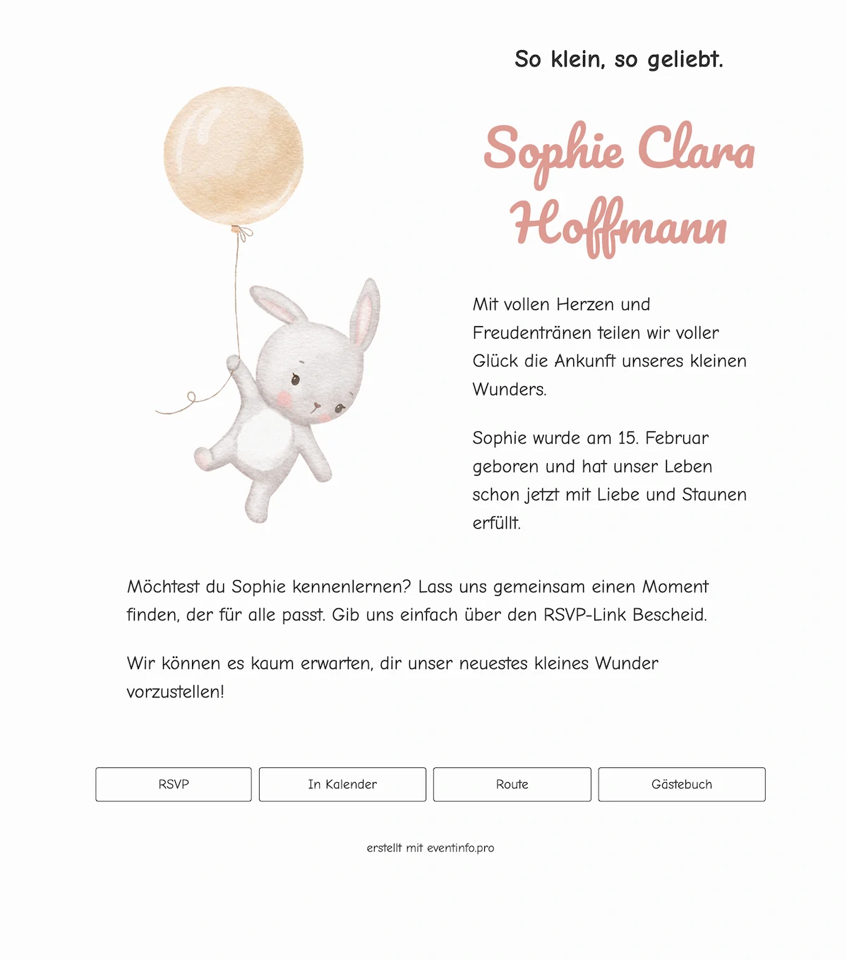 Sanfte Geburtskarte mit Kaninchen