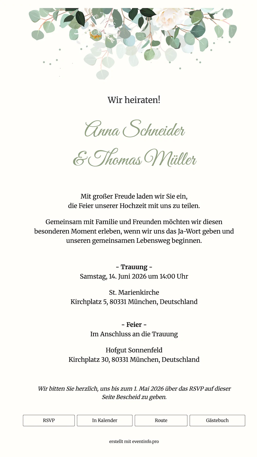 Digitale Hochzeitseinladung Beispiel