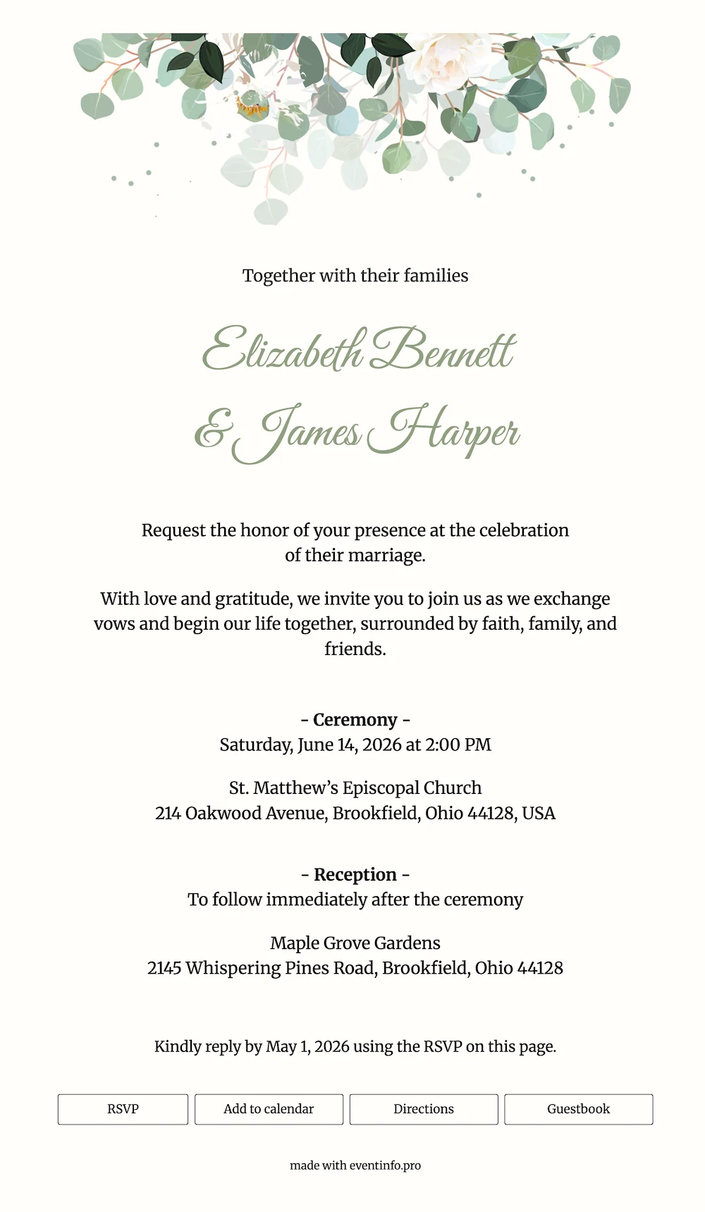 Soft green wedding invitation