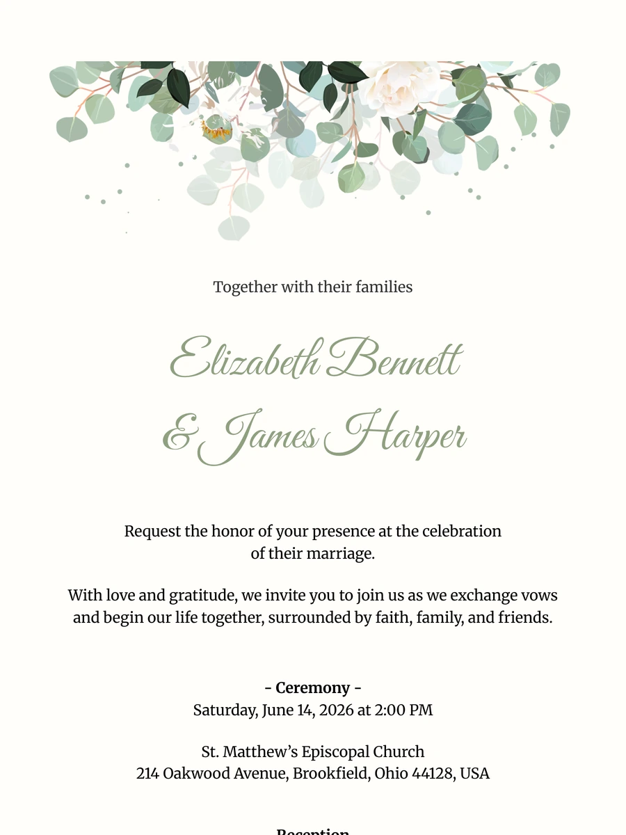 Classic online wedding invitation for a garden ceremony