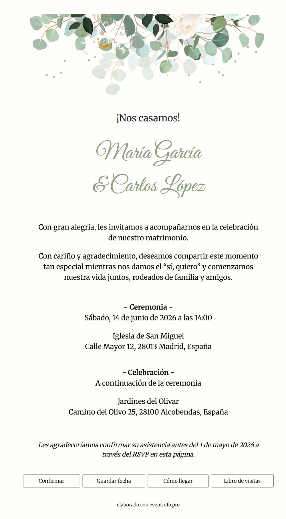 Ejemplo de invitación de boda online