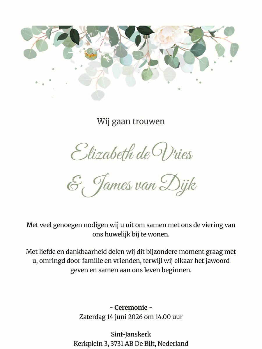 Klassieke online trouwkaart voor een buitenceremonie