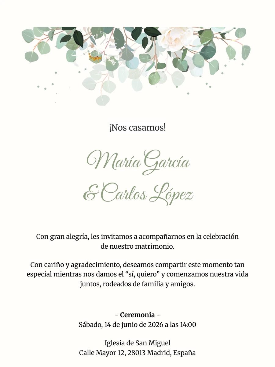 Invitación de boda online clásica para el jardín