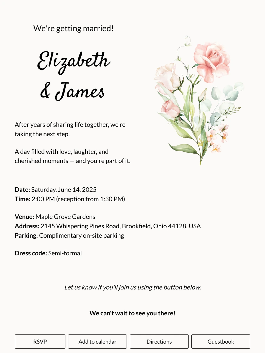 Soft floral wedding invitation with a script accent