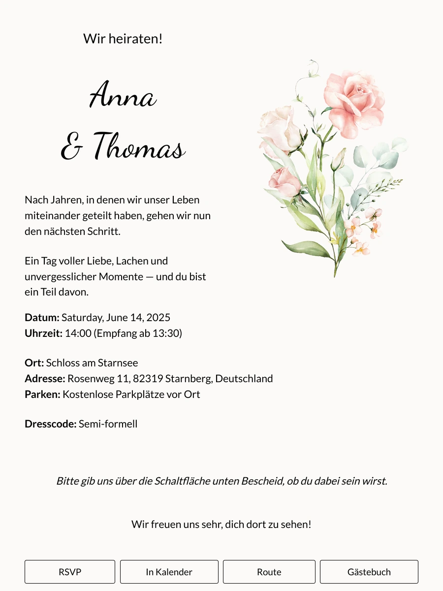 Sanfte florale Hochzeitseinladung mit Schreibschrift