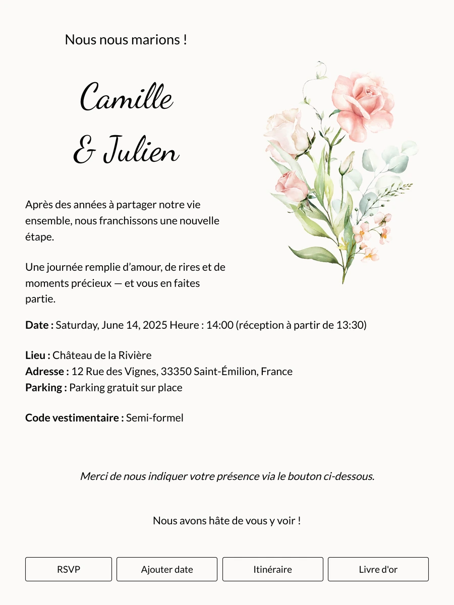 Faire-part de mariage floral doux avec une anglaise