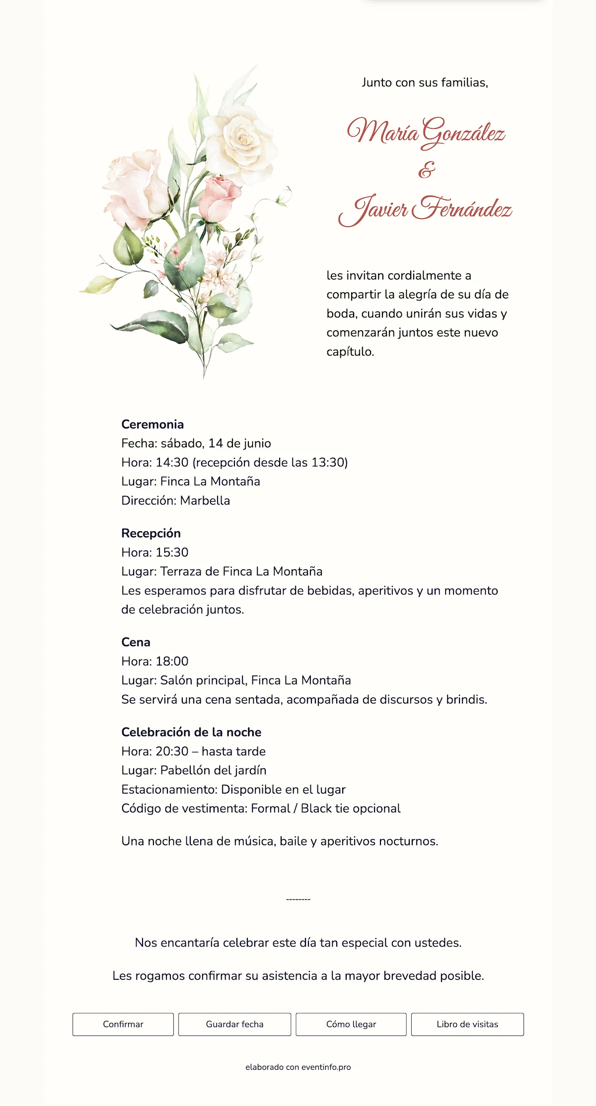 Tarjeta de boda floral clásica
