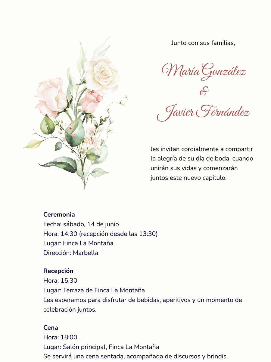 Invitación de boda floral clásica en tono cálido