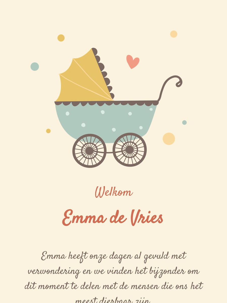 Sierlijk online geboortekaartje met kinderwagen