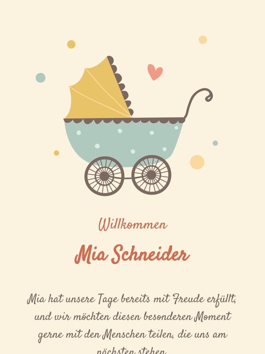 Elegante digitale Geburtskarte mit Kinderwagen