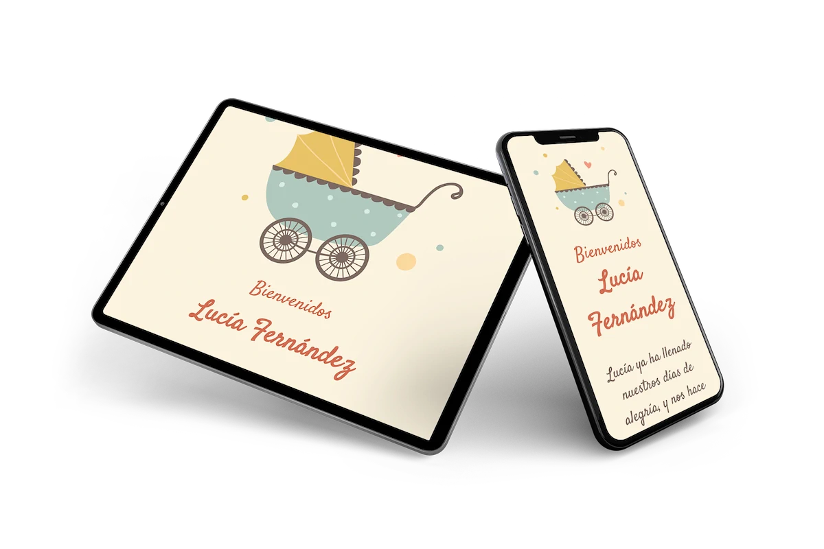 Tarjeta de nacimiento con carrito - Visual 2
