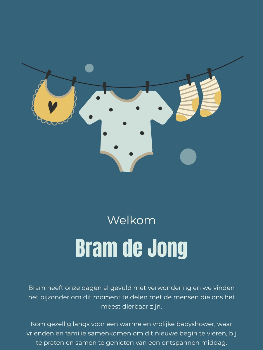 Stijlvol online geboortekaartje met een waslijn