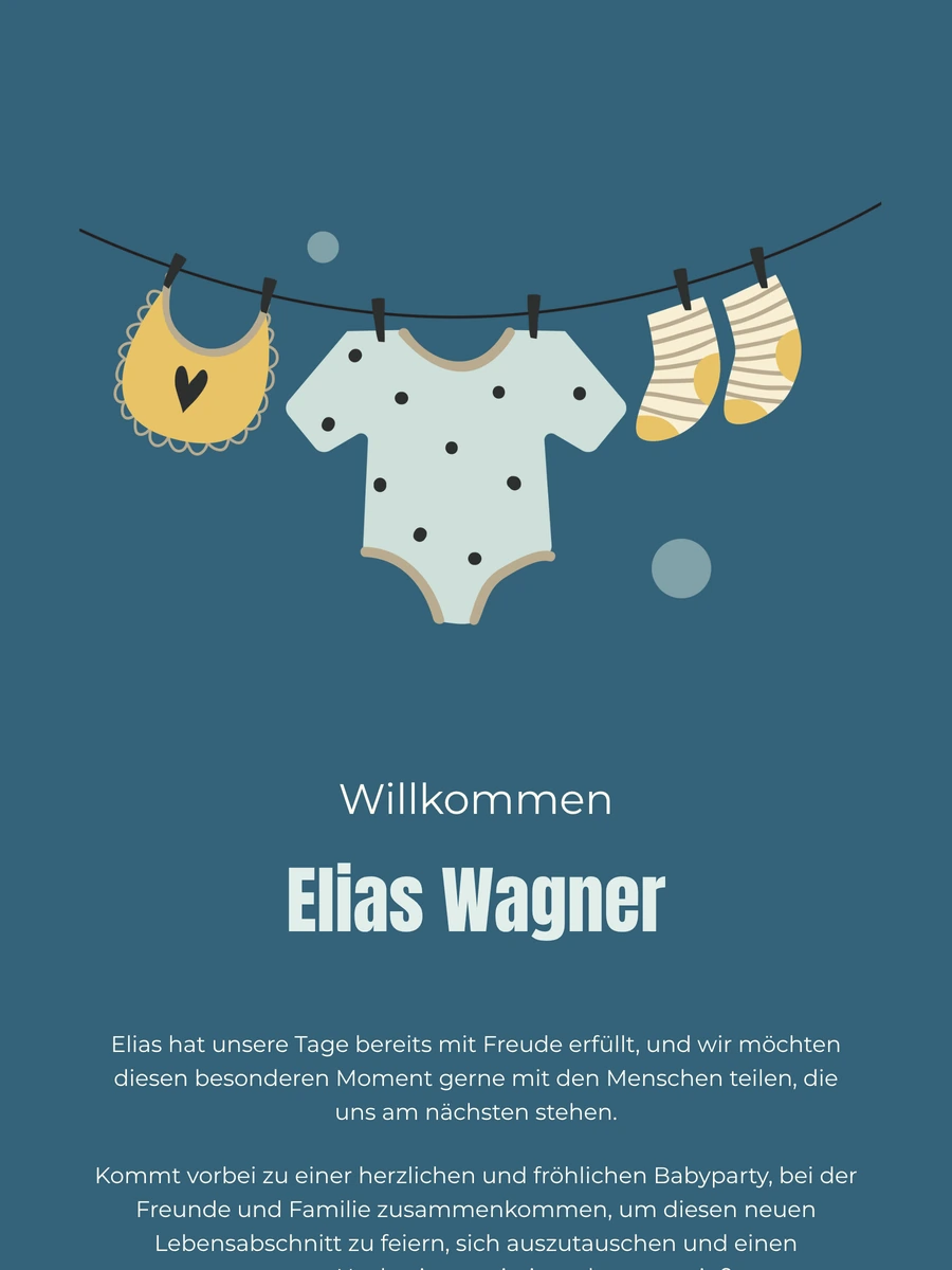 Stilvolle digitale Geburtskarte mit W&auml;scheleine