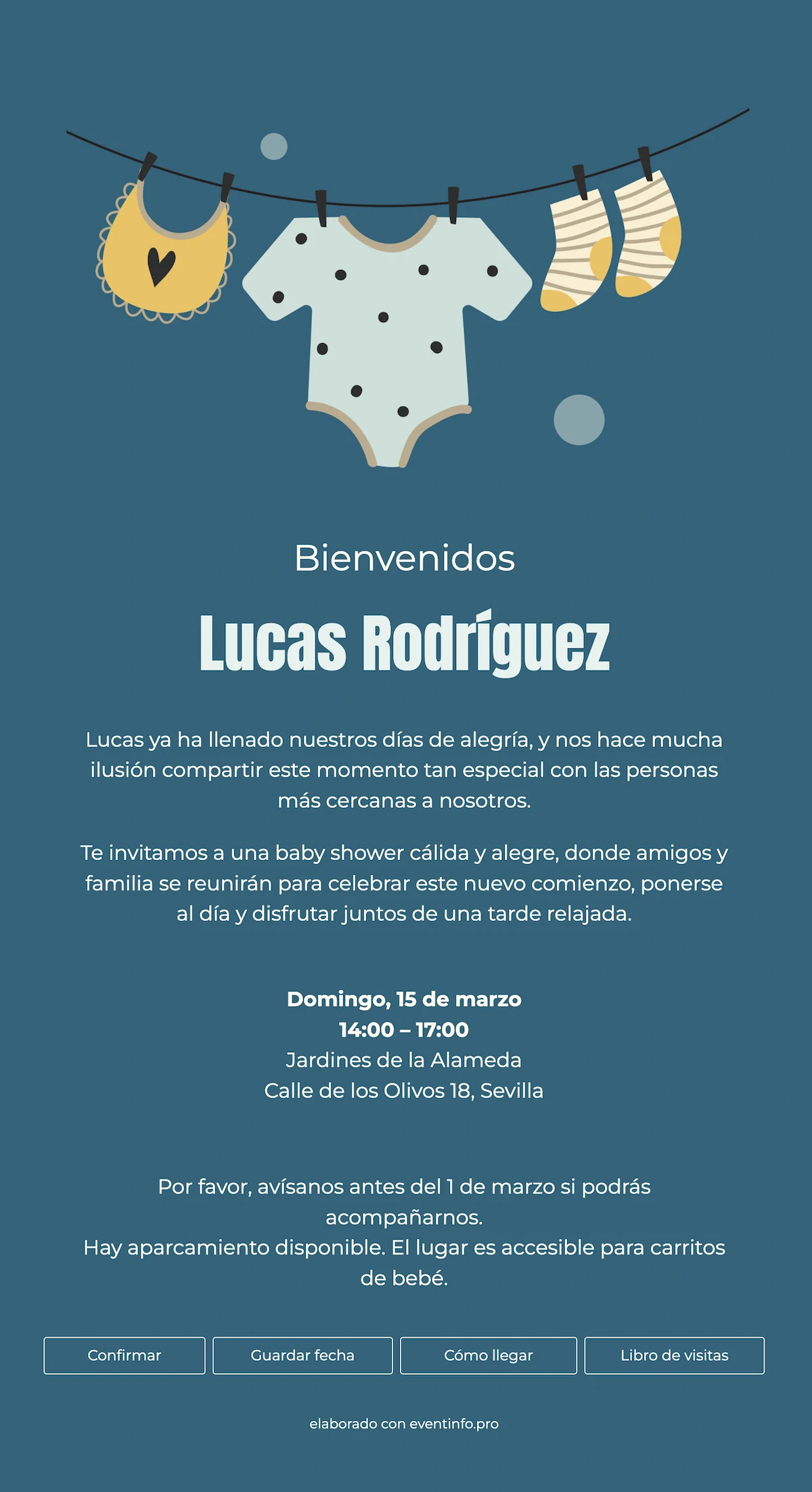 Tarjeta azul con ropa de bebé