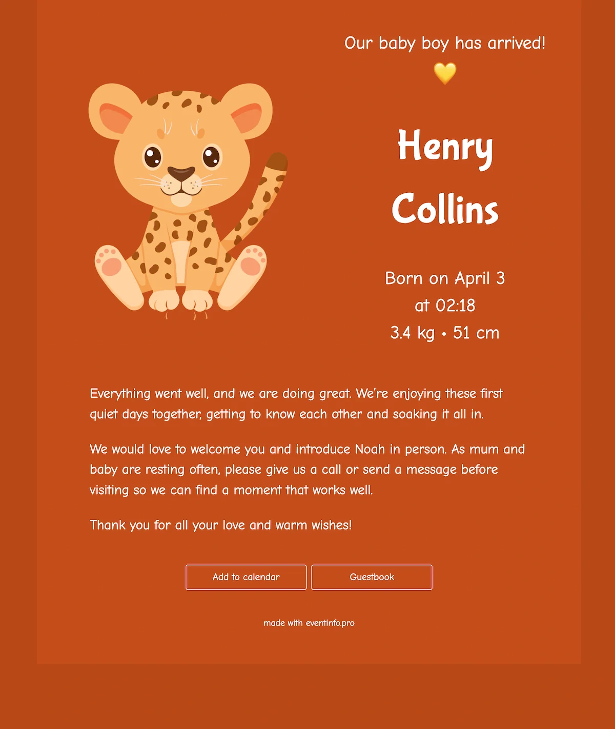 Birth card with panther