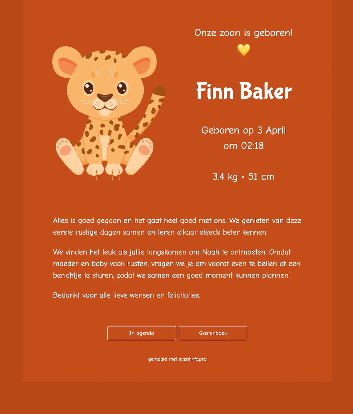 Online geboortekaartje met panter