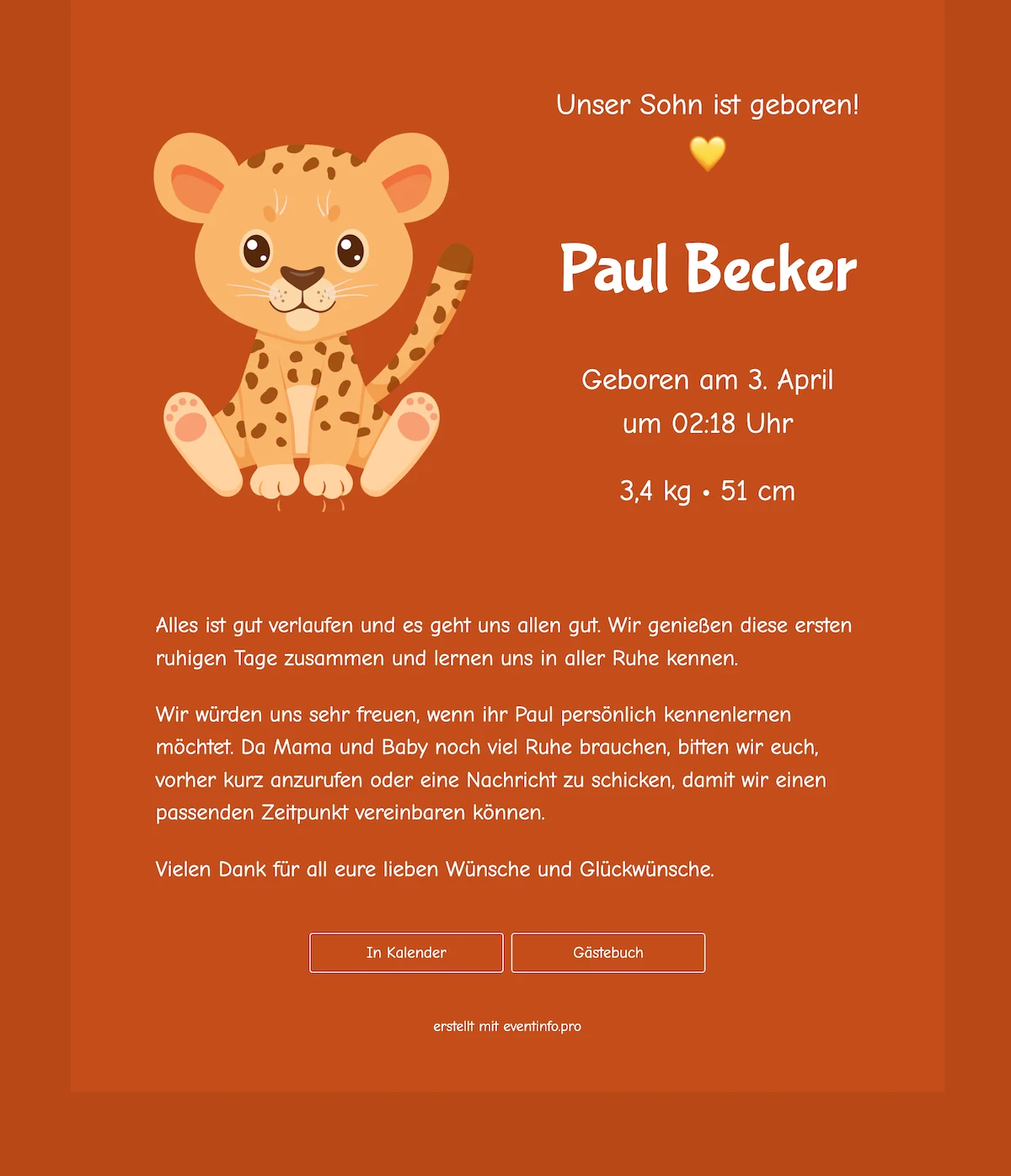 Digitale Geburtskarte mit Panther
