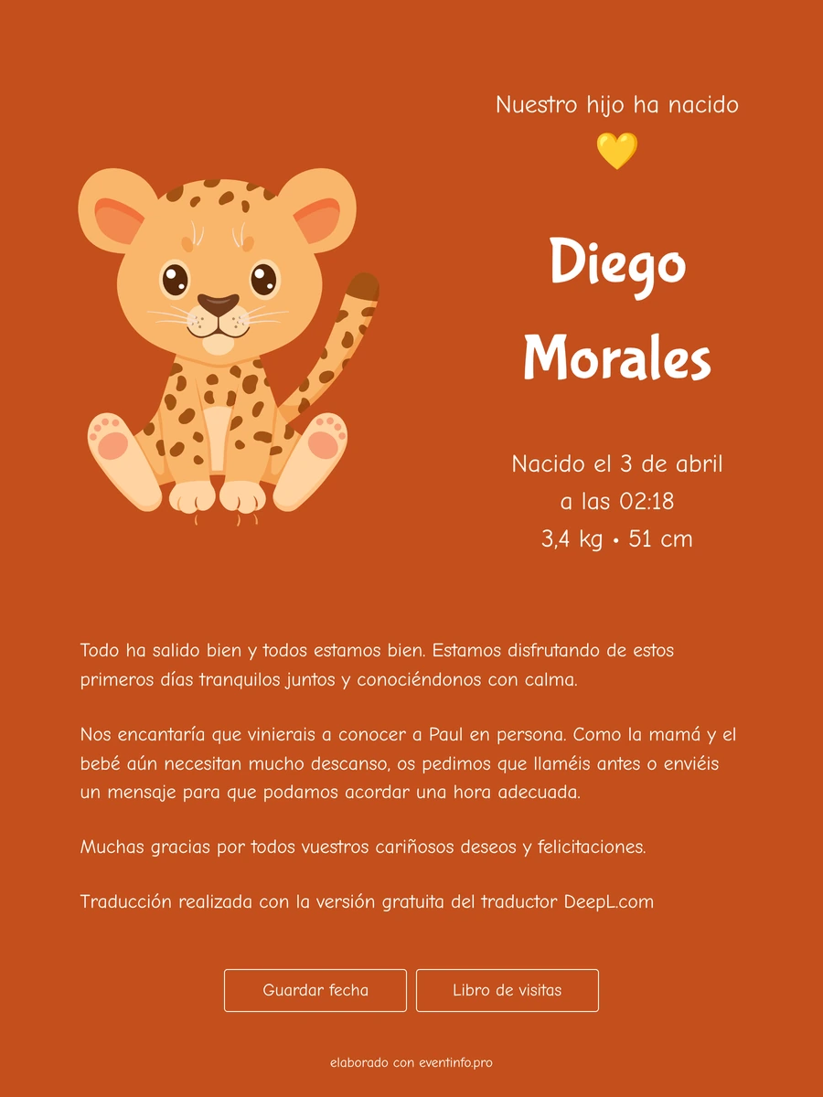 Tarjeta de nacimiento online con una pantera pequeña