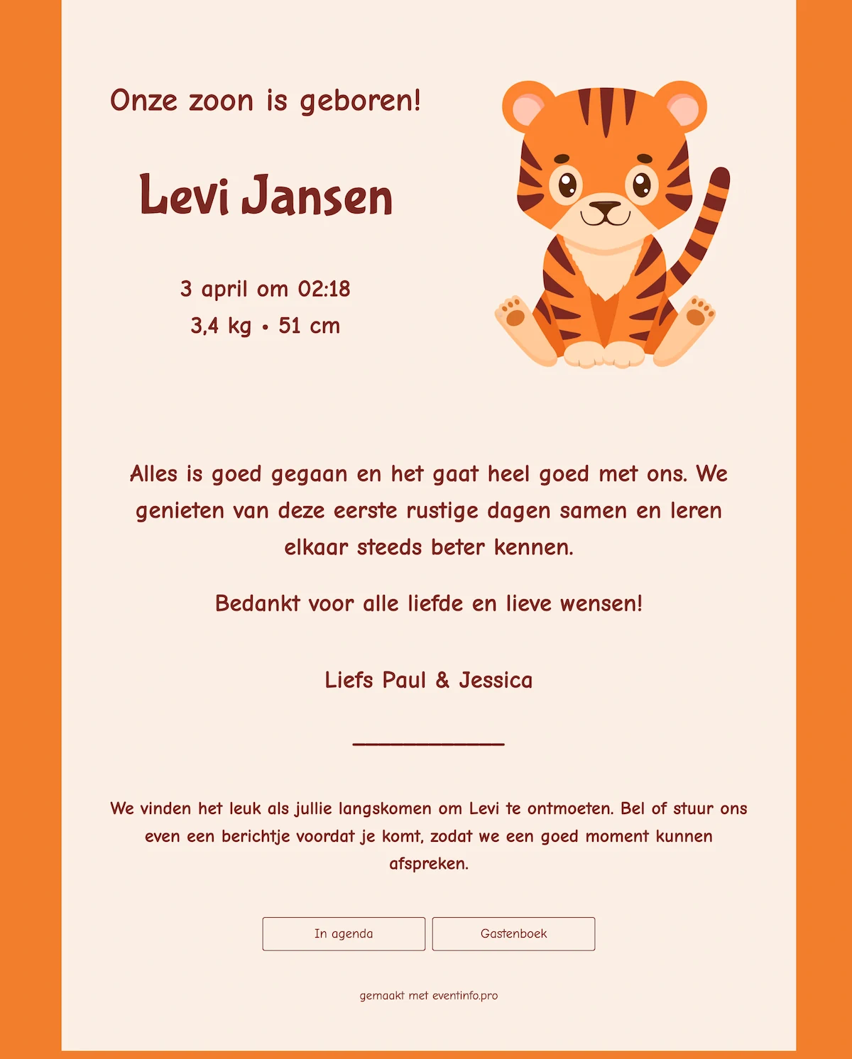 Online geboortekaartje met tijger