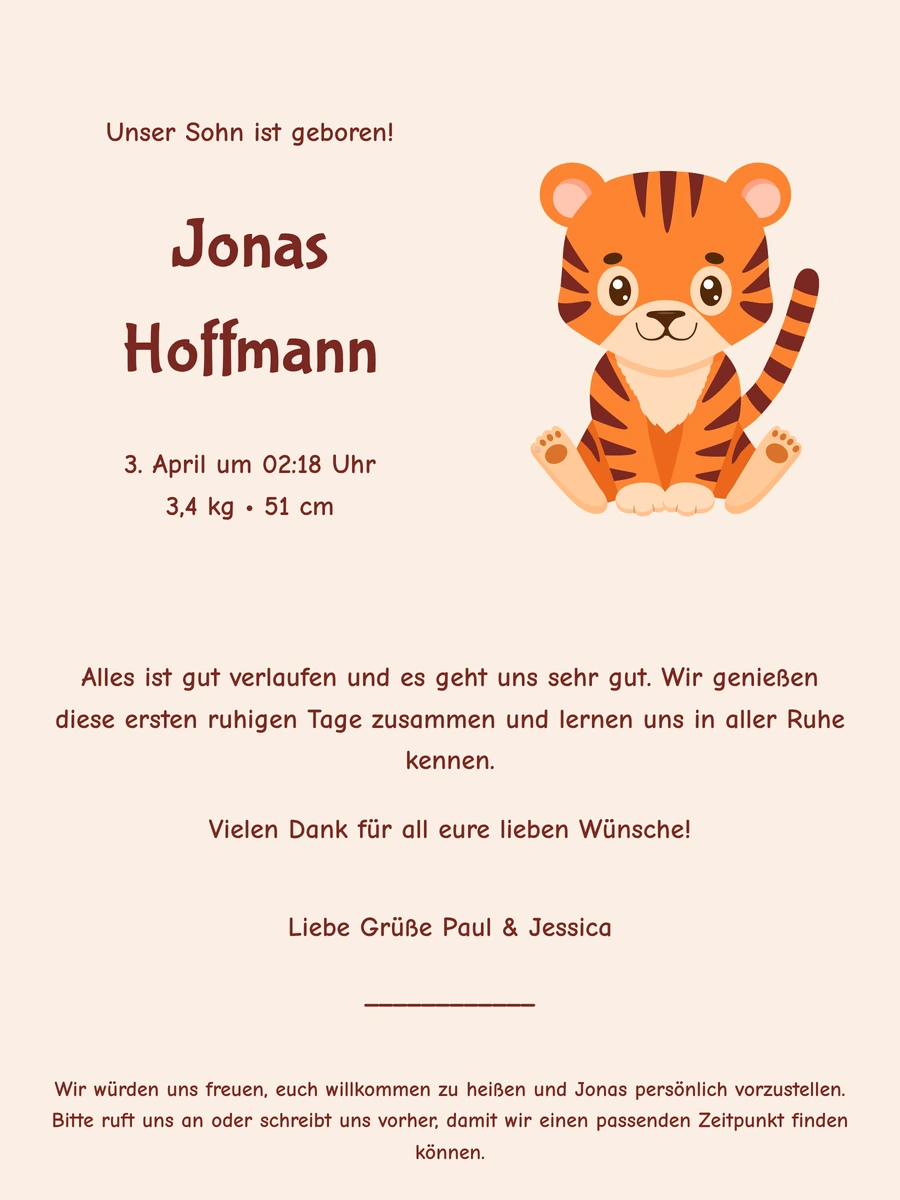 Freche digitale Geburtskarte mit kleinem Tiger