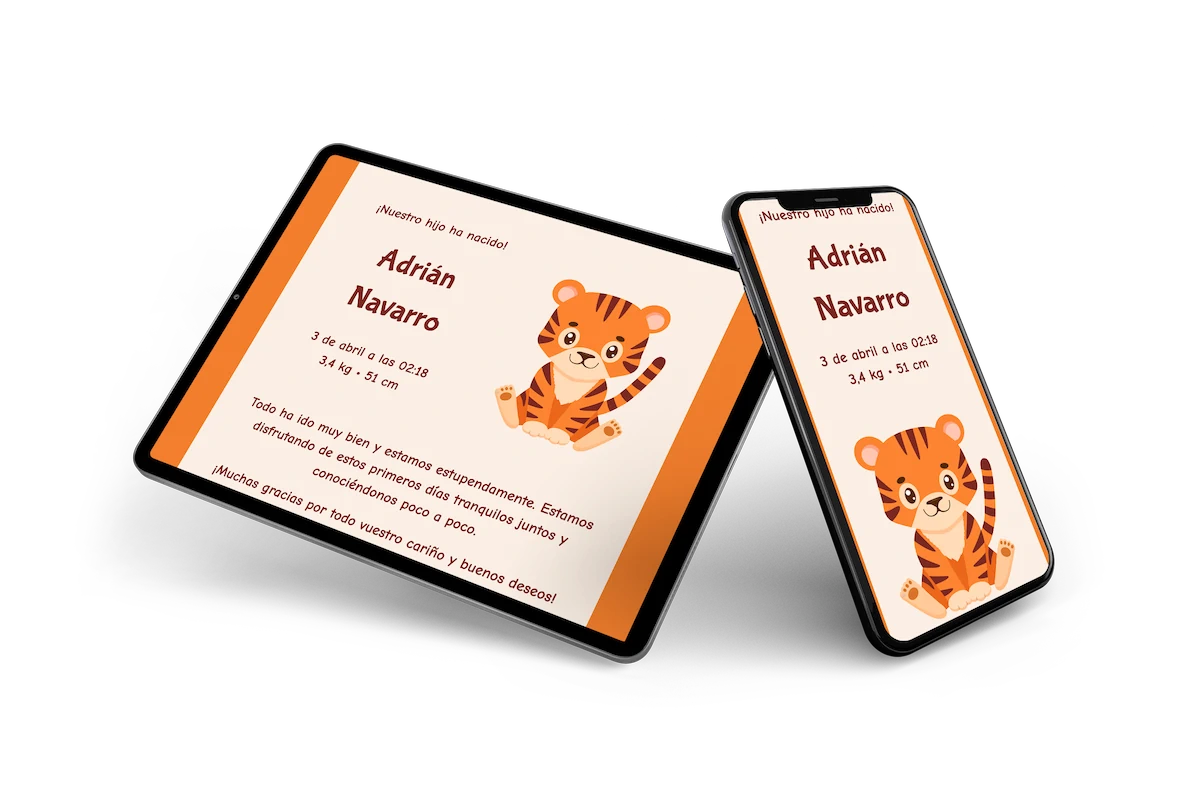 Tarjeta de nacimiento con tigre - Visual 2