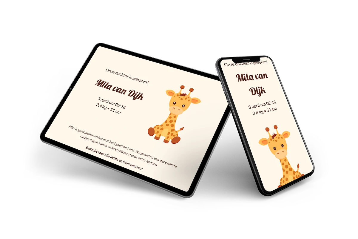 Warm geboortekaartje met giraffe - Visual 2