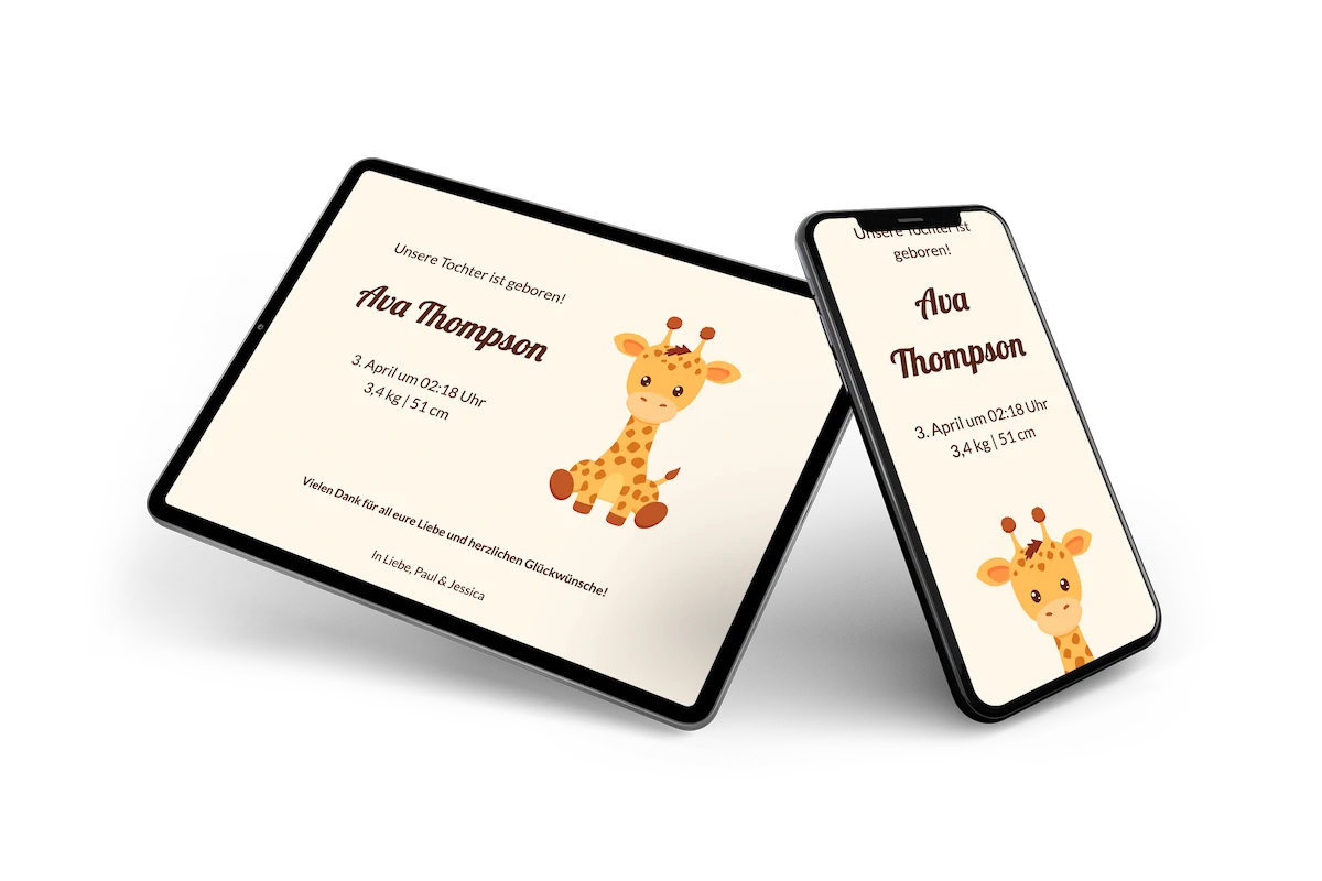 Warme Geburtskarte mit Giraffe - Visual 2