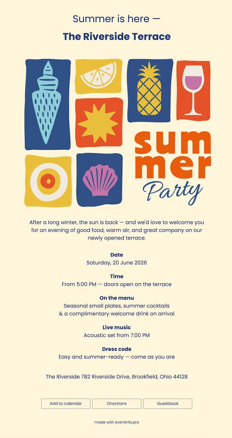 Navy cream online party invitation