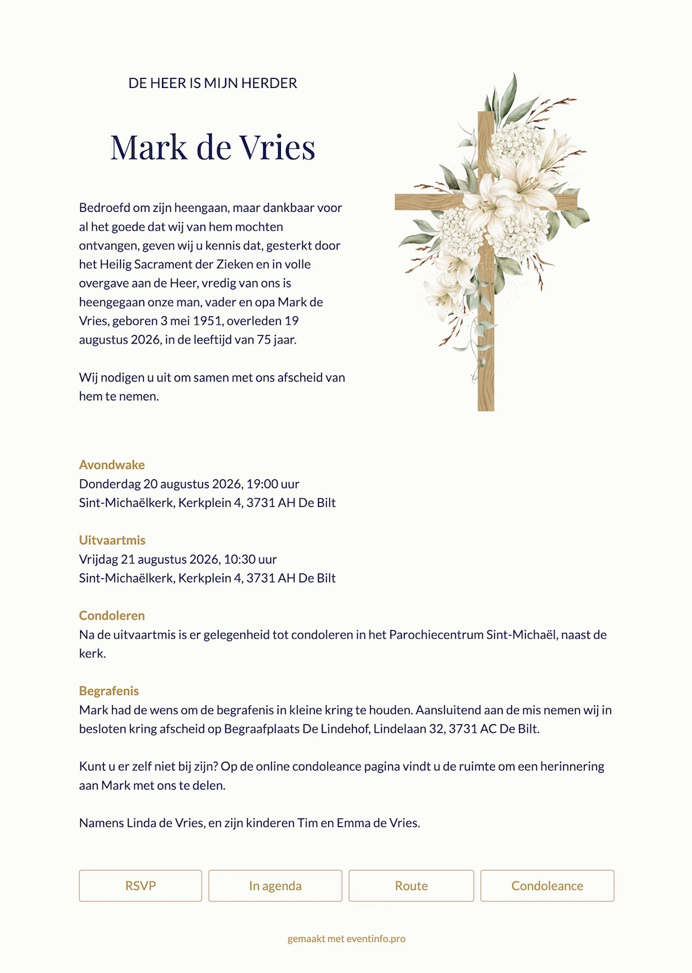 Christelijke online rouwkaart &ndash; example 1