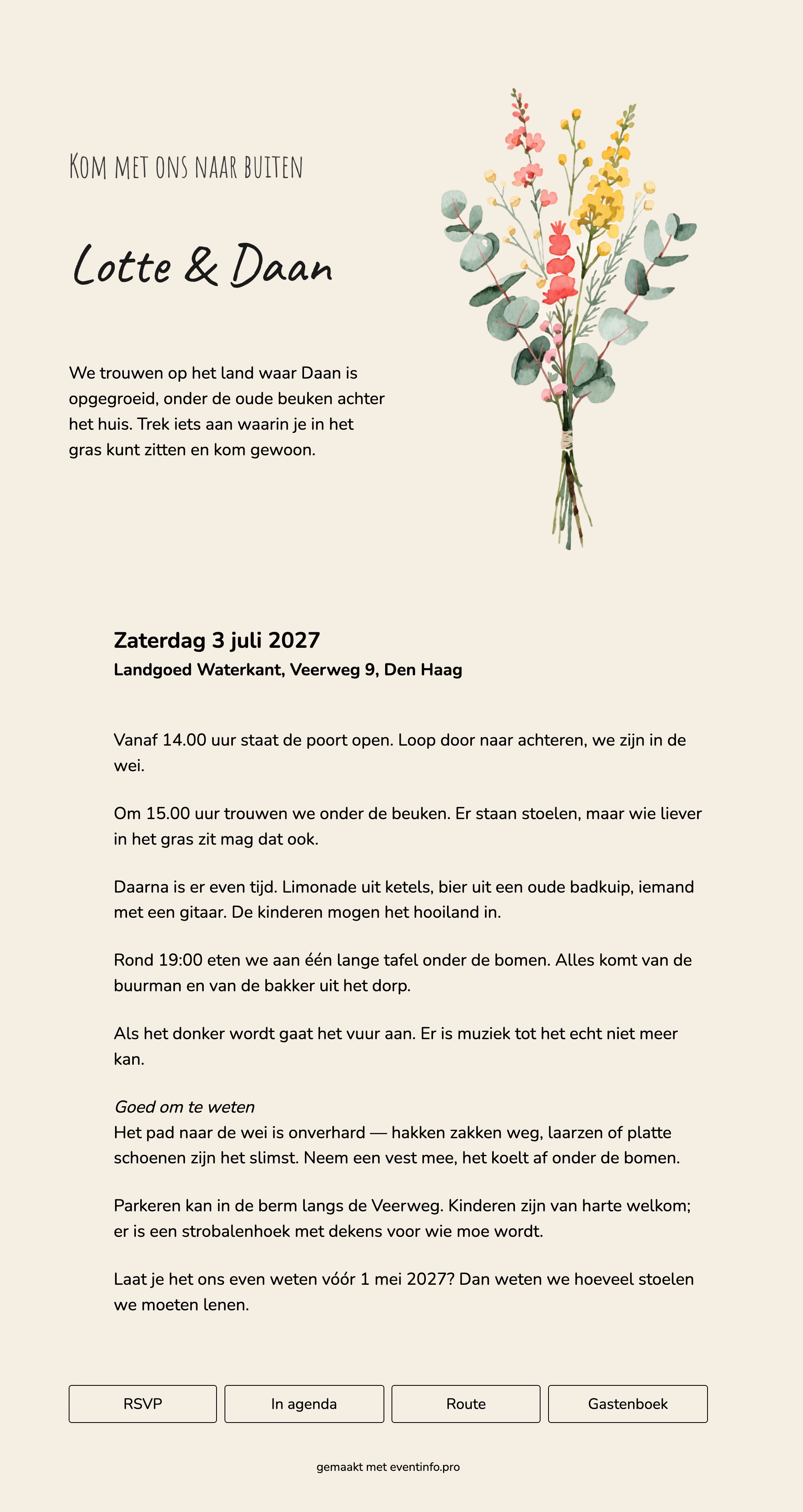 Landelijke online trouwkaart met handgeschreven namen &ndash; example 1