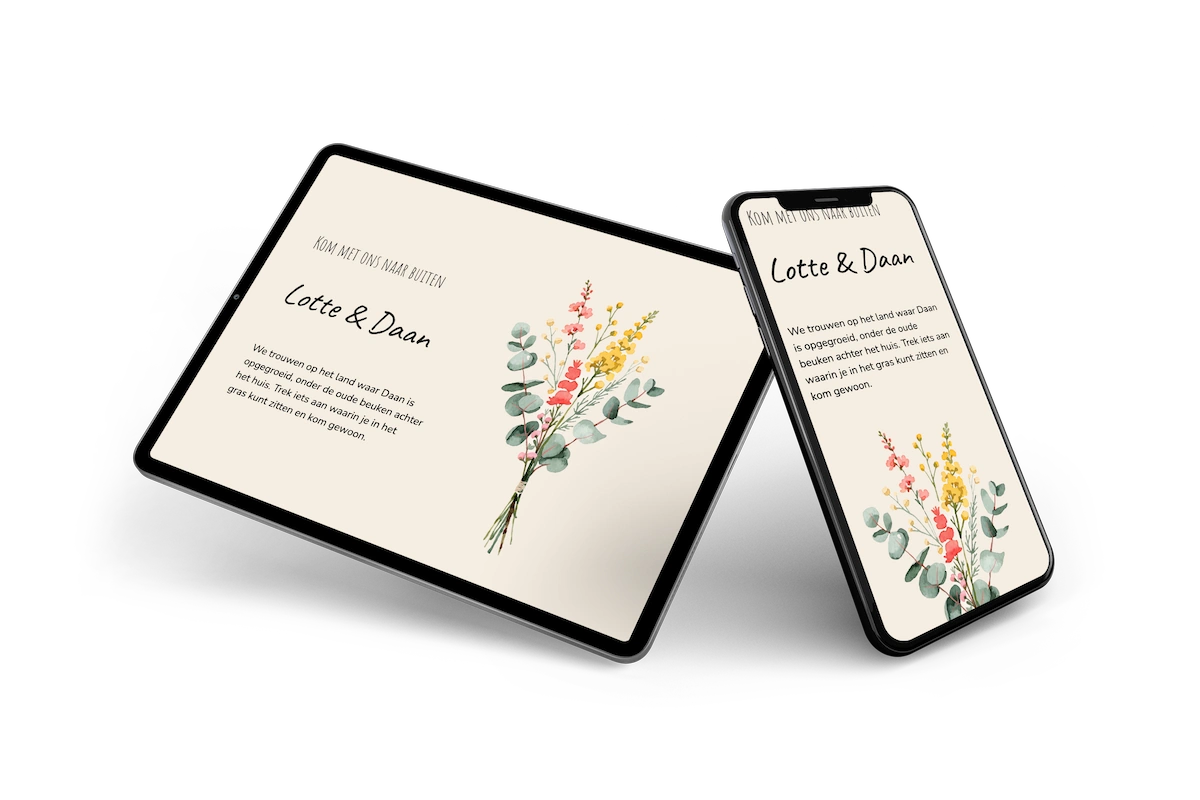 Landelijke online trouwkaart met handgeschreven namen &ndash; example 2