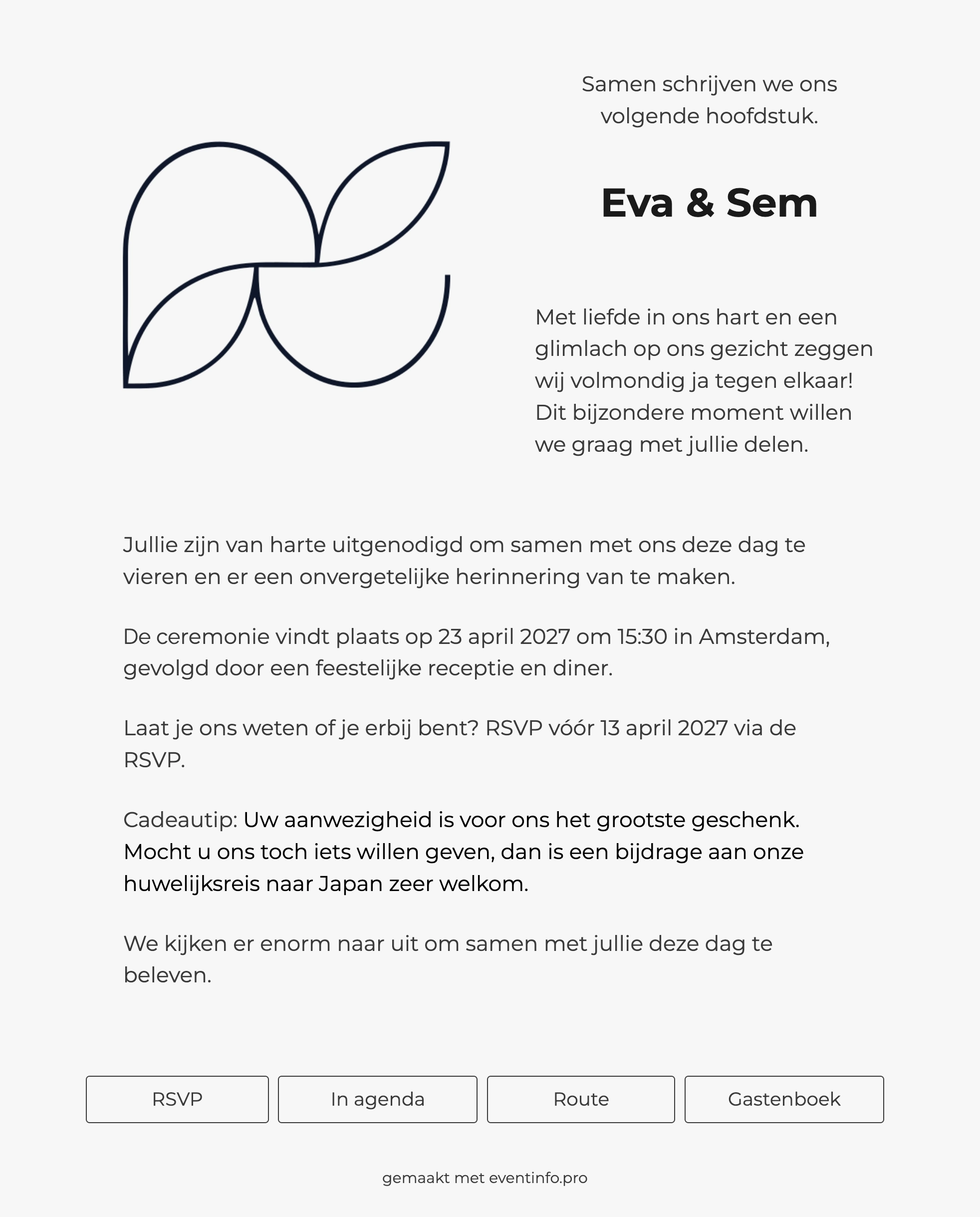 Moderne online trouwkaart met illustratie &ndash; example 1
