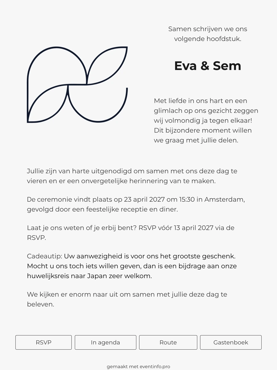 Moderne online trouwkaart met illustratie