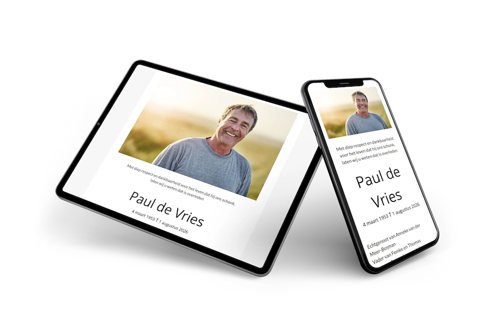 Online rouwkaart met portretfoto &ndash; example 2